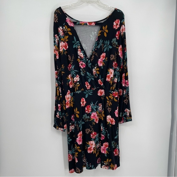 Ann Taylor LOFT NWT Women Black Floral Dress Size 14 Deep-v Back Long Sleeves - Picture 8 of 12
